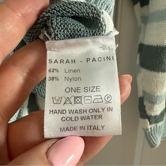 Sarah Pacini blue & white stripe linen wrap cardigan sweater - One Size - Picture 4 of 4
